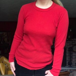 Red Waffle Knit Long Sleeve Shirt